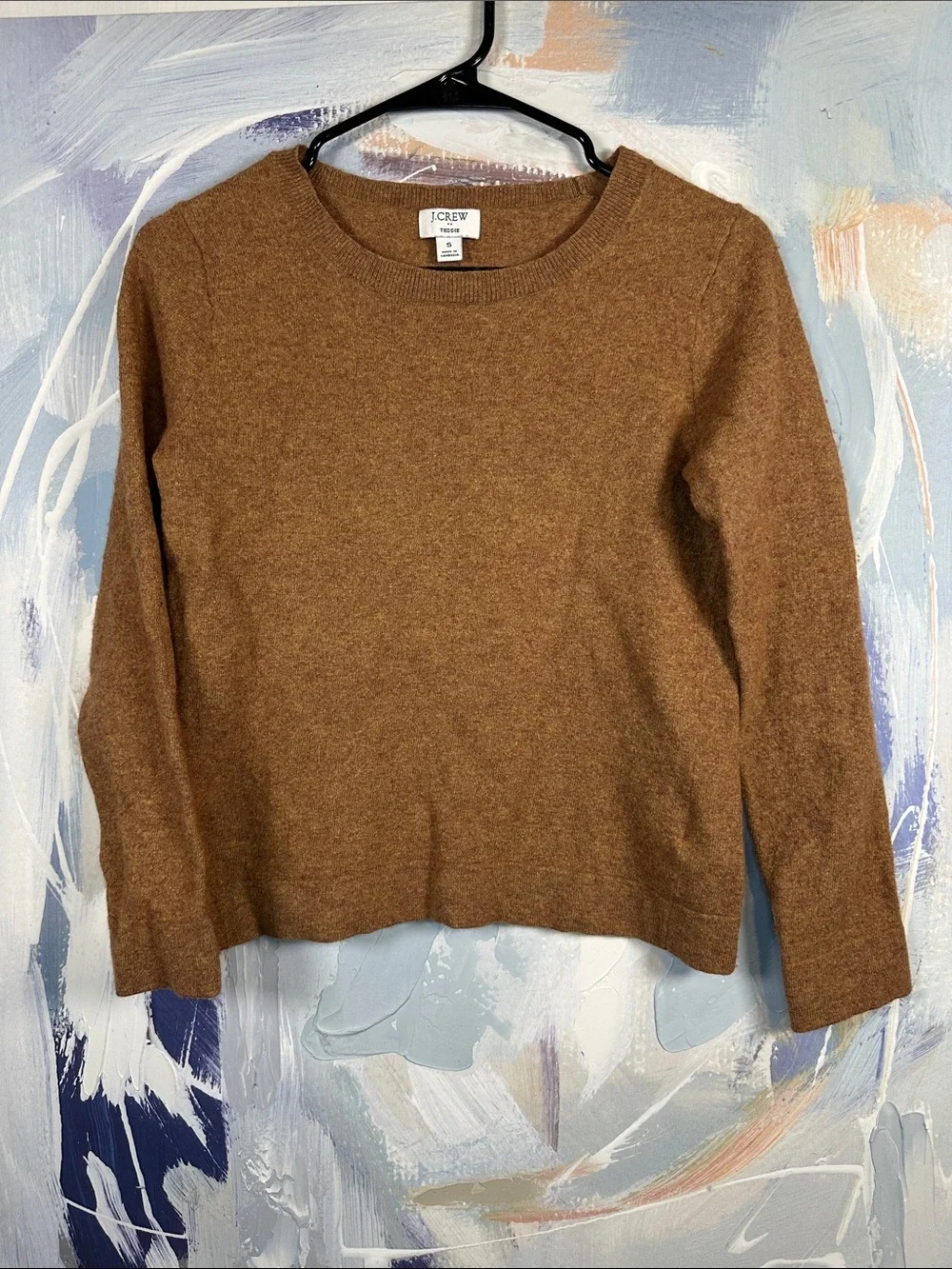 J.Crew Teddie Merino Wool Blend Sweater Small Rust Brown Camel Crewneck Pullover